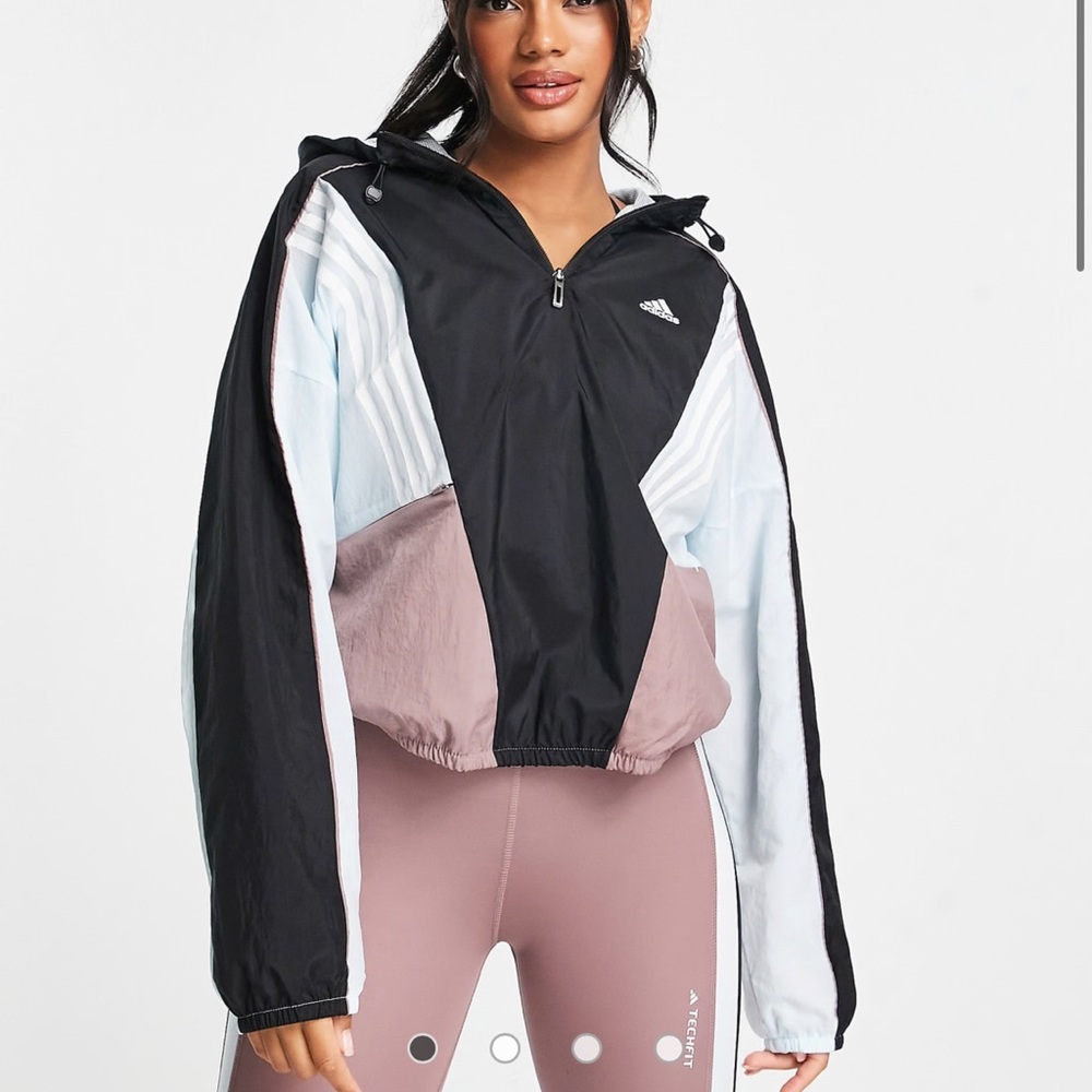 adidas Women's Training colourblock 1/4 zip hooded track Jersey - Picture 3 of 6